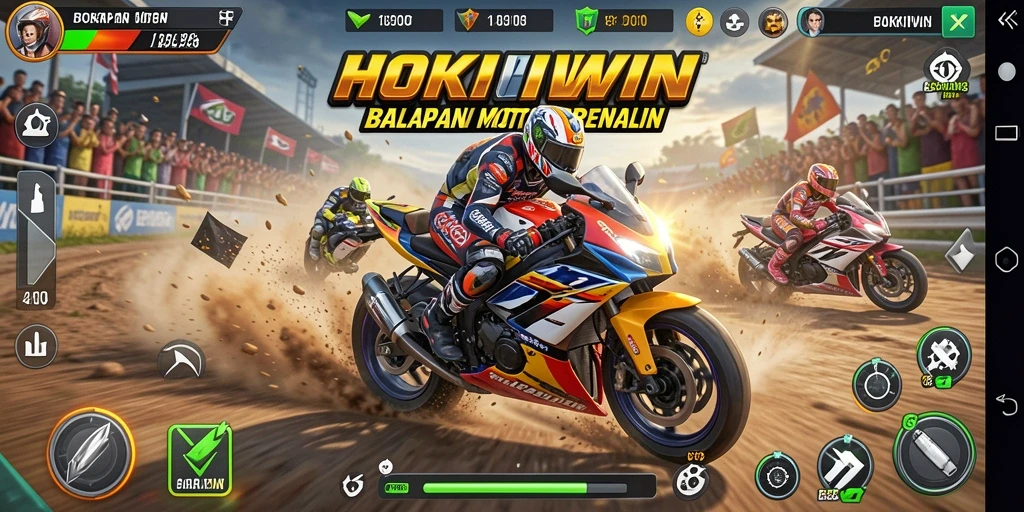 Tampilan gameplay menarik balapan motor HOKIWIN.