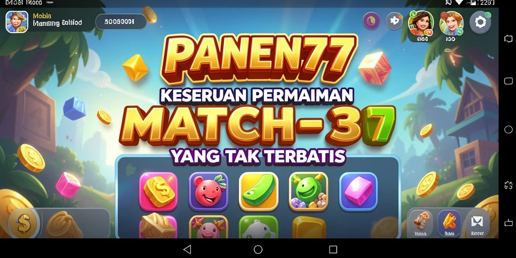 Gameplay seru PANEN77 dengan kombinasi warna-warni dalam permainan Match-3.