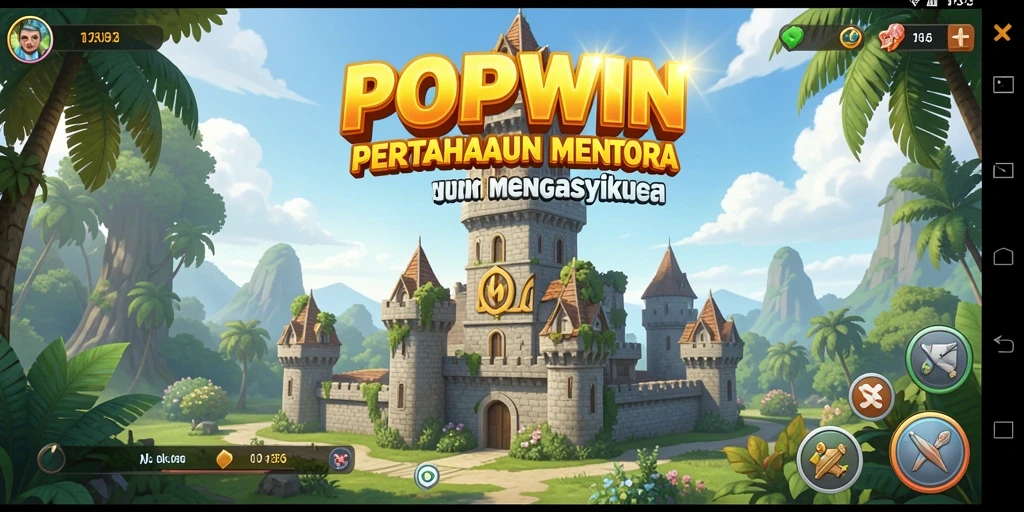 Screenshot POPWIN menunjukkan aksi gameplay Tower Defense yang seru.
