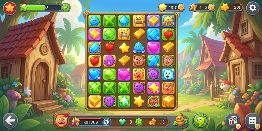 Tangkapan layar gameplay RVIP3 yang menunjukkan aksi mencocokkan karakter.