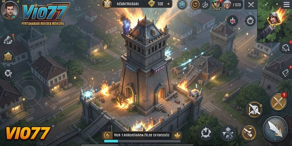 Tampilan gameplay VIO77 dalam suasana Tower Defense yang intens.
